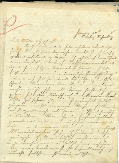 Erste Seite des Briefes von Robert Eugen Kemmler vom 24.1.1892 an seine Mutter
