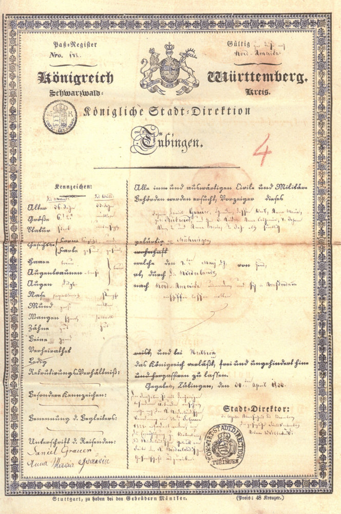 Passport of Daniel Grauer from Maehringen
